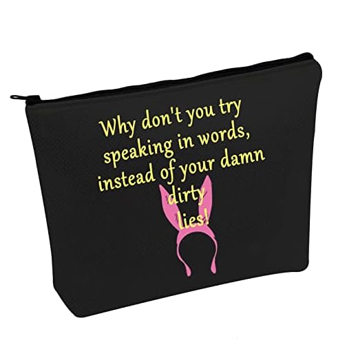 VAMSII Pink Rabbit Ear Hat Louise Belcher Quotes Makeup Bag Why Don't You Try Speaking in Words Zip Organizer (Pink Rabbit Ear Makeup Bag)