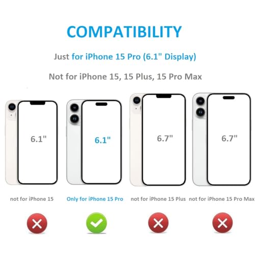 Onetop for iPhone 15 Pro Wallet Case with Card Holder, 360° Rotation Ring Kickstand RFID Blocking PU Leather Double Magnetic Clasp Shockproof Cover for Women and Girls 6.1 Inch (White)