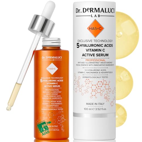 Serum Facial Antiedad 5 Acidos Hialuronicos Vitamina C Niacinamida 100ML BIO |Hexapeptido Rosa Damascena |Iluminador Hidratante Suavizante |Reduccion de Poros Natural | Todo Tipo de Piel | Italia