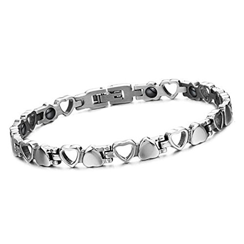 Cupimatch Pulsera Love Mujer Plata: Pulsera Magnética Acero Inoxidable con Corazón Hueco y Macizo Regalo - para El Día La Madre para Mujer