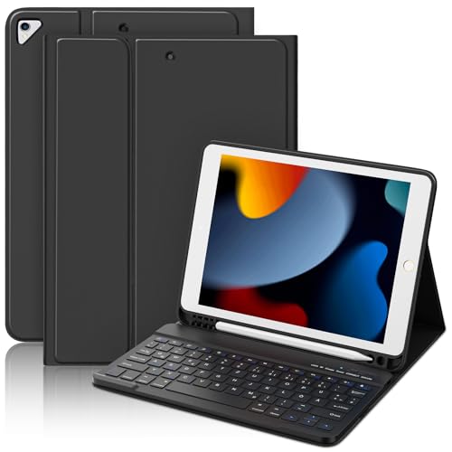 MMK Tastatur Hülle für iPad 10.2 Zoll (9/8/7 Generation 2021/2020/2019) für iPad Air 3rd 2019 und Pro 10.5 2017 Abnehmbar Tastatur Schutzhülle mit Pencil Halter Deutsches QWERTZ-Layout