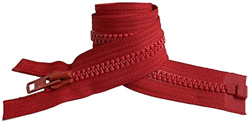 YKK #5 Molded Vislon Medium Weight Jacket Separating Zipper - Choose Your Length - Color: Hot Red #519 - Made in The United States (2 Zippers Per Pack
