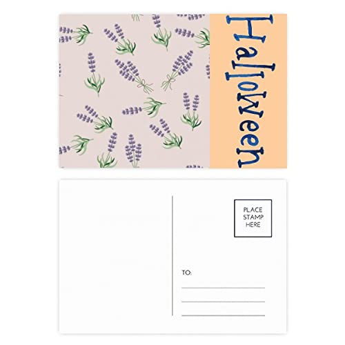 Cartes postales Halloween bleu lavande, papeterie raffinée fleur et nœud