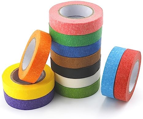 Colored Masking Tape Painters Tape Artist Tape Craft Tape 12 Rolls Art Tape Drafting Tape Labeling Tape Colored Tape Rolls Painting Tape DIY Decorative Masking Tape Diameter 2.48inch Total 196yd