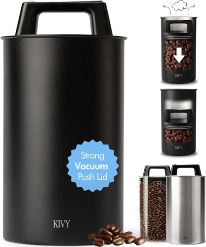Comparison: Best Coffee Bean Container 6 KIVY Vacuum Coffee Canister - Push Lid Preserves Coffee Aroma & Oil - Stainless Steel Airtight Coffee Canister - Container for Ground & Coffee Bean Storage - Coffee Storage Jar - Removes Excess Air