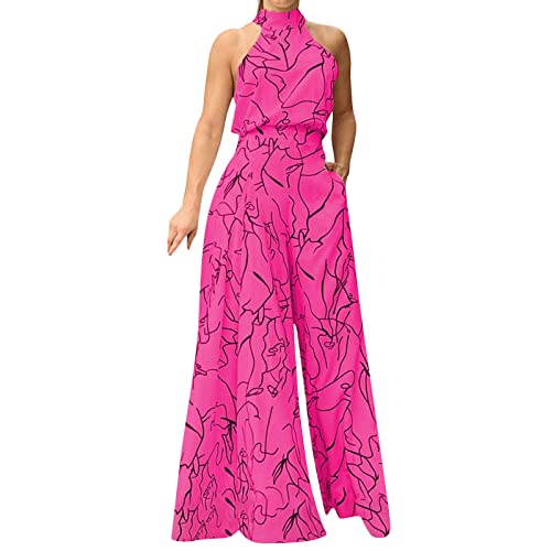 Mono de verano elegante con cuello halter para mujer, mono con pierna ancha, sin mangas, sin mangas, hombros descubiertos, una pieza, bedurck, cóctel, pelele para boda, traje de pantalón, mono de