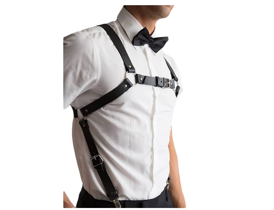 Adjustable Men's Punk Chest Belt Leather Body Chest Harness Belt Shiny Half Body Chest Strap Rave Clubwear Masquerade Costume3