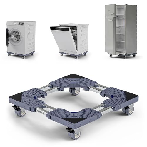 Image of BUILDSKILL Rust-Proof Dual Stainless Steel Tube Washing Machine Stand | 200kg Capacity | Adjustable Size | 360 Locking Wheels | Anti-Skid | Fits Top /Front Load, Fridge & Dishwasher