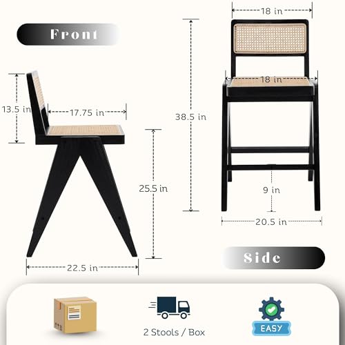 Butacos de altura para barra Hyfirm de 26 pulgadas, estilo country francés, con respaldo de mimbre y asiento de caña, juego de 4, para cocina vintage miniatura 2