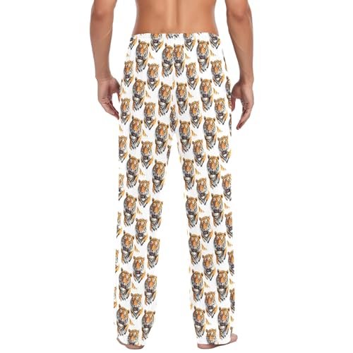 Mens Cotton Pajama Pants Sleep Lounge Pj Bottoms Sleepwear with Pockets Drawstring S Tiger3