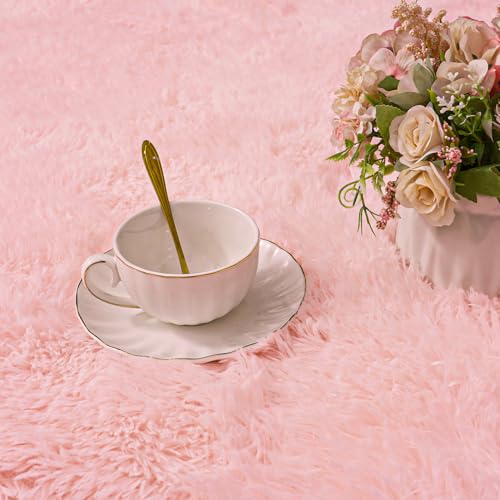 Pink Fluffy Rugs for Bedoom Girls, 4x4 Small Round Soft Faux Fur Area Rug - Cozy Fuzzy Plush Non-Slip Shaggy Carpet for Living Room, Kids Girls Room Home Dorm Nursery