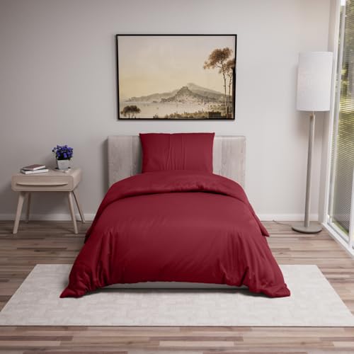 Dreamzie - Bettwäsche 135x200 Set Burgunderrot – Bettbezug mit 1 Kissenbezug 80x80 – Mikrofaser Weich & Pflegeleicht - Oeko-Tex