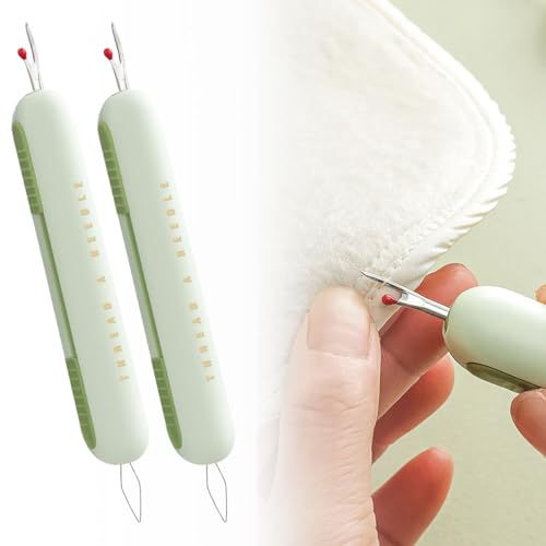 YEQIN 2PCS 2 in 1 Needle Threader Seam Ripper, Upgraded Thread Seam Ripper Needle Threading and Seam Remover Seam Ripper Tool Needle Threaders for Hand Sewing Knitting Craft Quilting Supplies (Green)