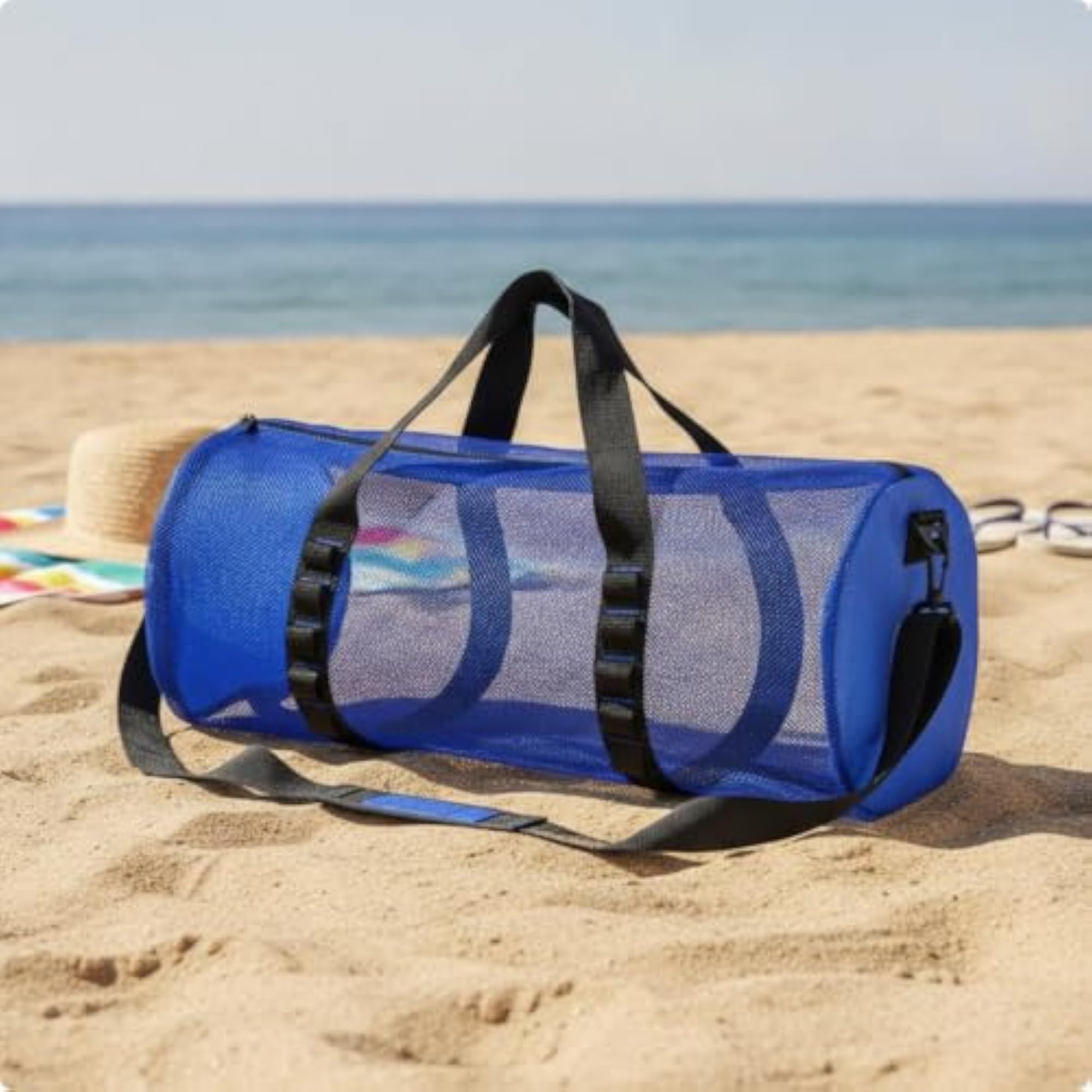 Cylindrical Mesh Swim and Travel Bag with Shoulder Strap