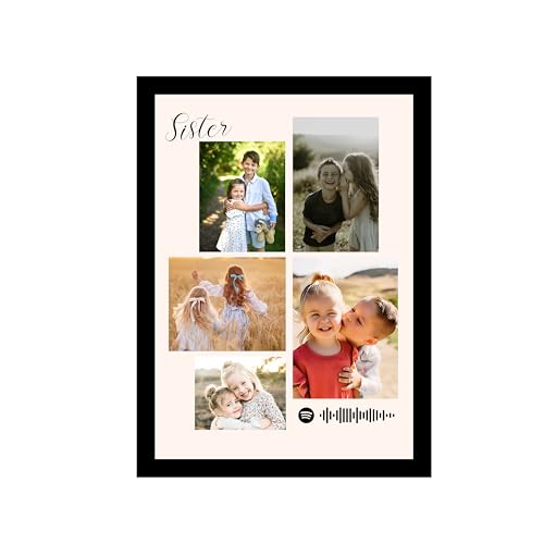 Image of Customized Sister Gift for your Sister with 5 Pictures Collage print along with Spotify Song Code, Photo Frame With Photo Upload, Birthday, Couple, Rakhi (9.2x12.6 Inch)