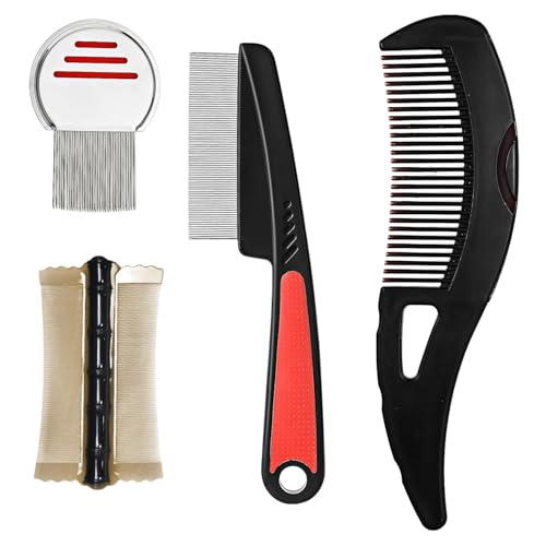 VGECEE 4 Stück Anti SchuppenKamm Edelstahl Feinzahnkamm Kopfhaut Schuppen Kamm Dandruff Comb für Schuppen, Ölentfernung, Schuppen Kopfhaut, Haarkämme für Damen/Herren