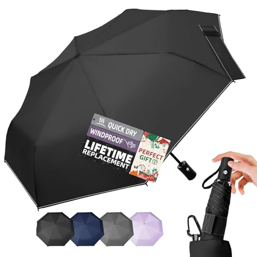 LILAC Compact Travel Windproof Umbrella, 43" Auto Open/close Folding Quick