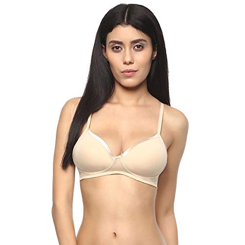 Image of SOIE Women's Solid Semi /Medium Coverage Padded Non-Wired Satin Panelled T-Shirt Bra