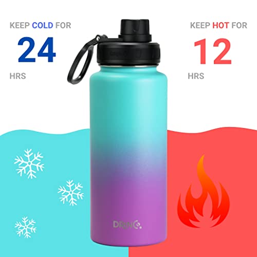 Image of Drinco Stainless Steel Water Bottle Spout Lid Vacuum Insulated Double Wall Water Bottle Wide Mouth Leak Proof Keep Cold Sport Camping Hiking (32oz Ombre Fuchia Teal)