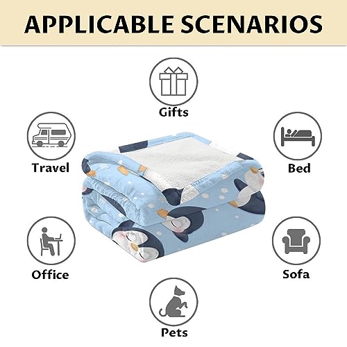 Penguin Blankets - Soft Fuzzy Blanket Throw for Kids, Adults - 30"x40" Small Blankets for Living Room & Office - Blue Cute Blanket Gifts