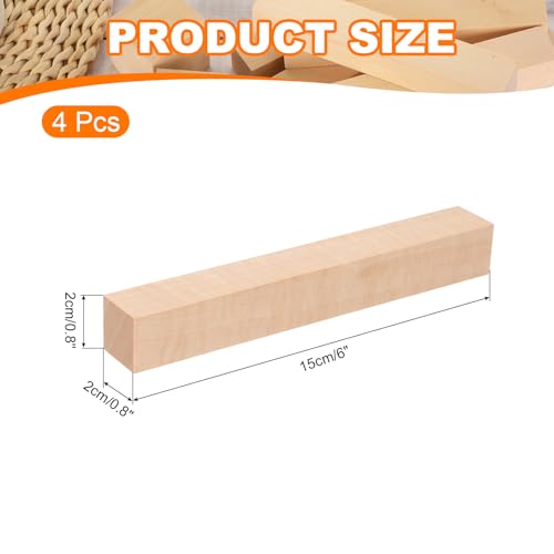 QUARKZMAN 4 Stücke Basswood Schnitzblock, 0,8x0,8x6 Quadratische Holzdübelblöcke Holzstücke für DIY, Kunstdekoration, Handwerksschnitzen, Handgeschnitzt