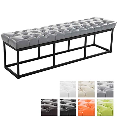 Taburete Pie De Cama Amun En Cuero Sintético | Banco Recibidor Estilo Chesterfield | Banco De Salón con Base De Metal En Negro I Color:, Color:Gris, Tamaño:150 cm