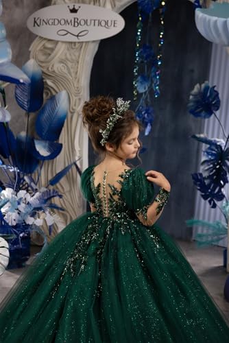 GZCYL Emerald Green Pageant Dress for Girls Sparkly Girls Christmas Dress Long Sleeves Flower Girl4