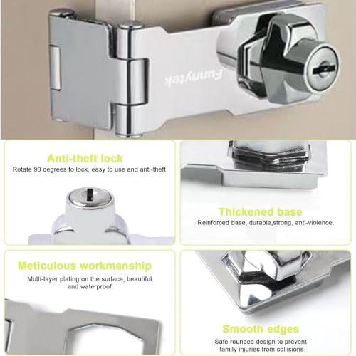 Image of 3.15 Inch Zinc Alloy Double Hinge Hasp Latch Locks with Keys, 1 Pack