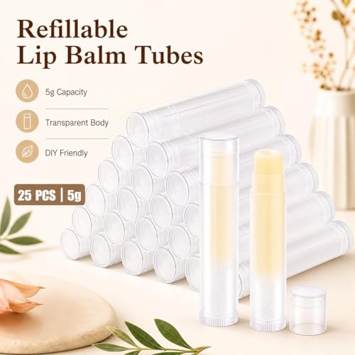 Image of Street27 25pcs 5g Twist- up Lip Balm Tubes, Clear Empty Plastic Lip Gloss Balm refillable Bottles rotatable Deodorant Cosmetic Containers with Caps for Homemade Lipstick Tubes for DIY (25)
