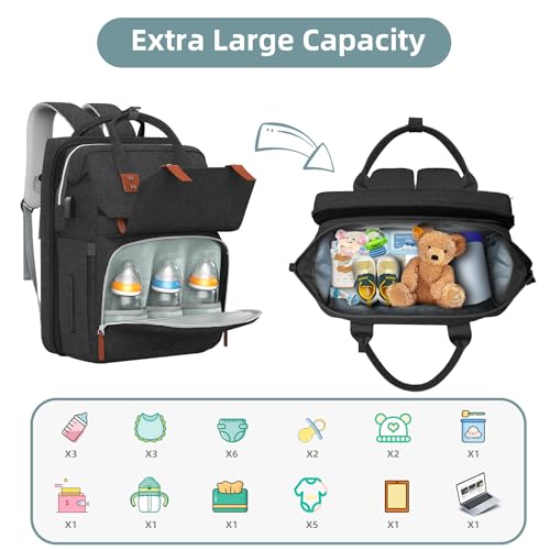 Image of ISMGN Diaper Bag Backpack with Changing Station, Large Diaper Bag, Baby Bag, Black Diaper Bag, Black