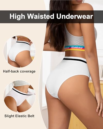 Eiggam Breathable Wicking Underwear High Waist Bikini Underwear Slight Tummy Control Panty Elastic No Show Cheeky Panty Pack3
