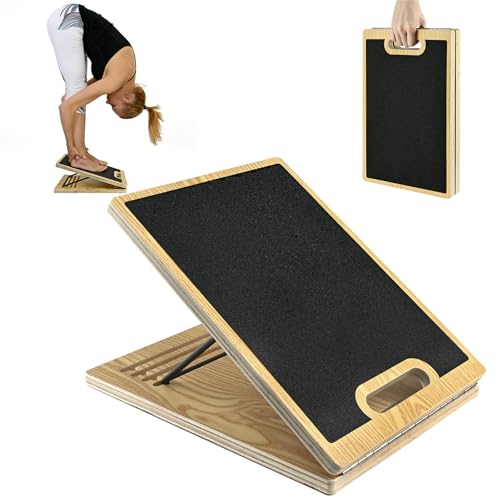 ROYUEXT Wooden Calf Stretcher Board Non-Slip Balance Board Pilates Board Professional Calf Stretch Board for Hamstring Stretching Adjustable Angles Slant Board for Outdoor Gym and Home Use