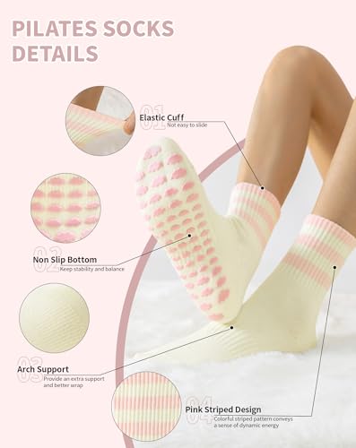 Image of Yawlsow Cute Pilates Grip Socks for Women Ruffle Frilly Yoga Socks Non Slip Cotton Crew Grippy Sock for Barre Workout