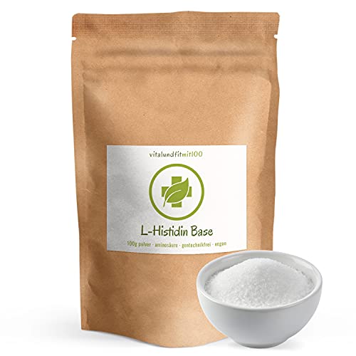 L-Histidin Base Pulver 100 g - proteinogene, semi-essentielle Aminosäure - Fermentationsgewinnung - vegan/rein - gentechnikfrei - ohne Hilfs- und Zusatzstoffe - MADE IN GERMANY