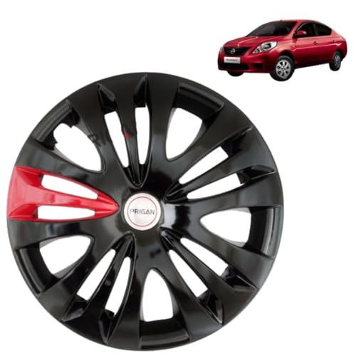 Image of PRIGAN Sunny (XVD, XV Only) Black Red 15 Inch Wheel Cover for Sunny (Set of 4 Pcs) (Press Fitting) Model- Ertiga T1 BRed 15