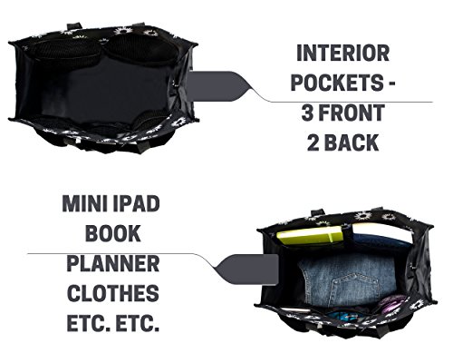 Pursetti Utility Tote With Pockets & Compartments-Perfect Nurse Tote Bag, Teacher Bag, Work Bags For Women & Craft Tote (Black Daisy) #TOP3