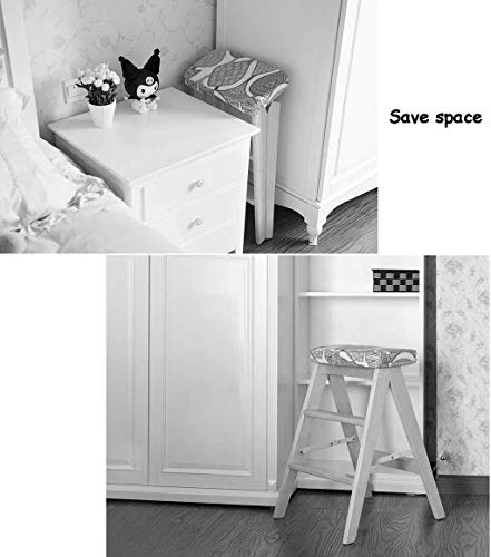 Silla de escalera de madera con taburete plegable de 3 peldaños marrón 4
