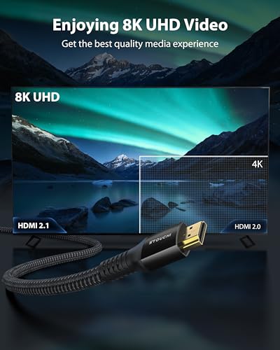Image of Stouchi 10K 8K HDMI Cable 4ft, Ultra High Speed HDMI to HDMI Cord 48Gbps, Support 144Hz 4K@120Hz 8K@60Hz eARC HDR10 HDCP 2.2&2.3 Compatible with Roku TV /HDTV /PS5 /Blu-ray, Black