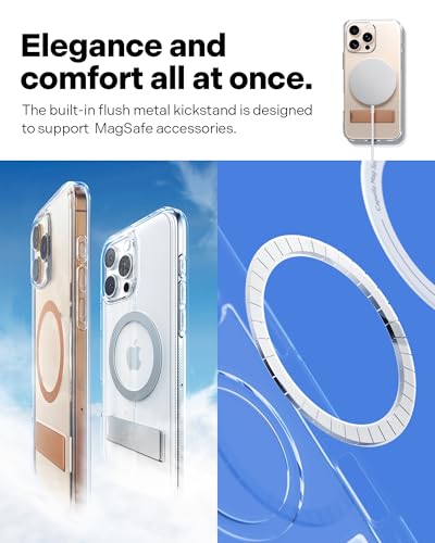 Image of CASEOLOGY by Spigen Capella Mag Kickstand for iPhone 16 Pro Case [Built-in Kickstand] Magnetic Military Grade Drop Protection Back Cover Case for iPhone 16 Pro (TPU and PC | Clear Sepia Gold)