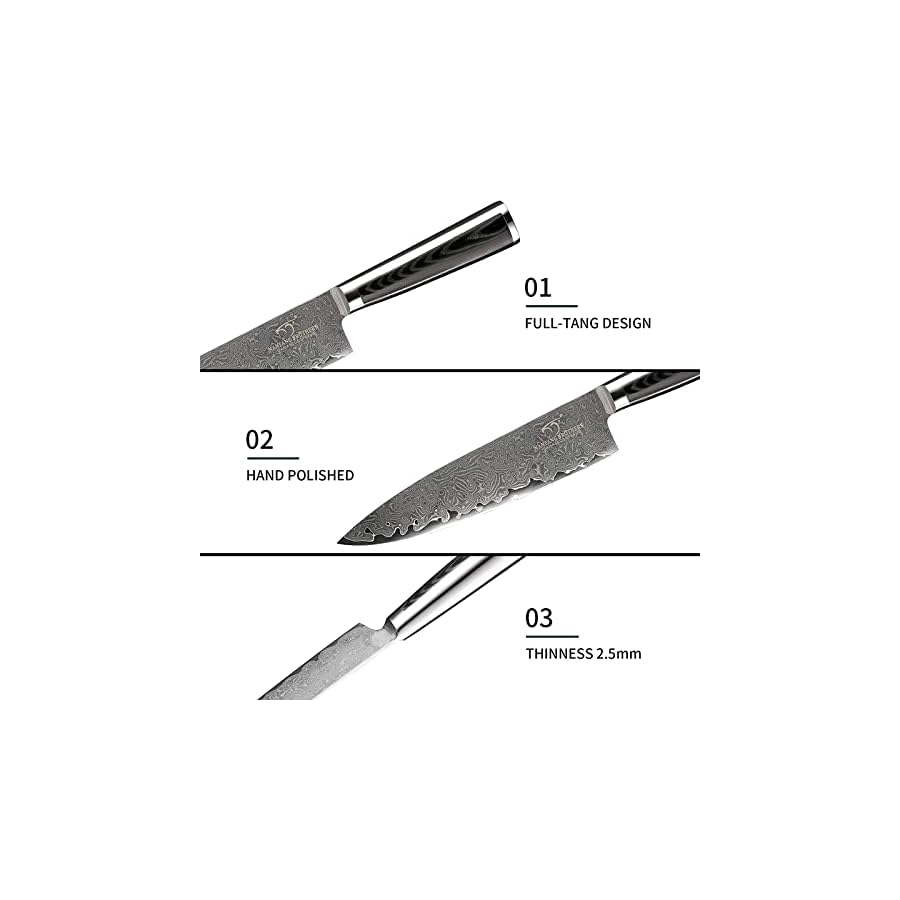 Knife Sets for Kitchen with Block, 7 Pieces Damascus Knife Set, VG10 Steel with Micarta Handle, Chef Knife Set and Kitchen Shear