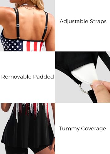 Image of ROSEWE 2025 Tankini Swimsuits for Women, Two Piece Bathing Suits with Shorts, Modest Tank Top Swim Dress