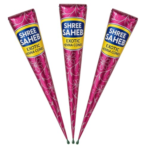 SHREE SAHEB | Henna Paste Cones – 100% Natural & Chemical Free – Ready to Use Pre-Filled Henna Cones Brownish for Hair Color– Pack of 3 (90 g)
