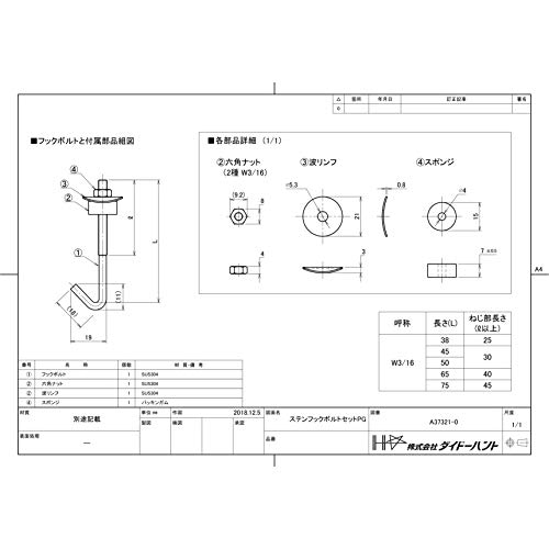 Amazon ダイドーハント Daidohant 波板フック ステンレス フックボルトセット Sus304 呼び径d 3 16 X 長さl 38mm 100本入 Jボルト 産業 研究開発用品 通販