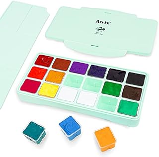 Arrtx Gouache Paint Set, 18 Colors x 30ml Unique Jelly Cup Design Rich pigment gouache with Portable Palette case, Perfect for kids, students, artists, oil, acrylic painting beginners (Green)