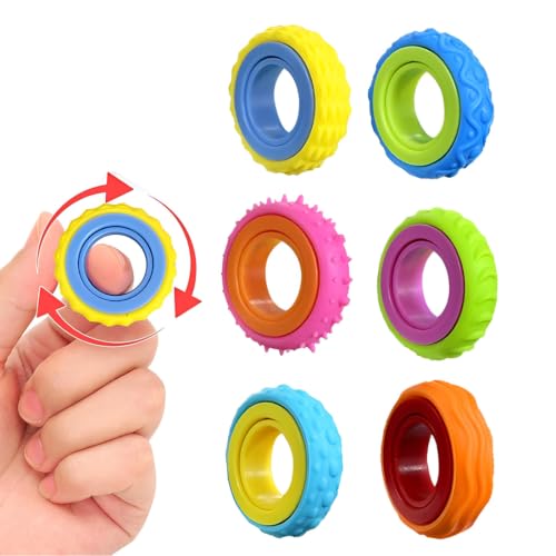 6 Anillos Sensoriales Giratorios Antiestrés, Juguetes Fidget para Aliviar la Ansiedad y TDAH, Ideal para Adultos y Niños en Escuela u Oficina