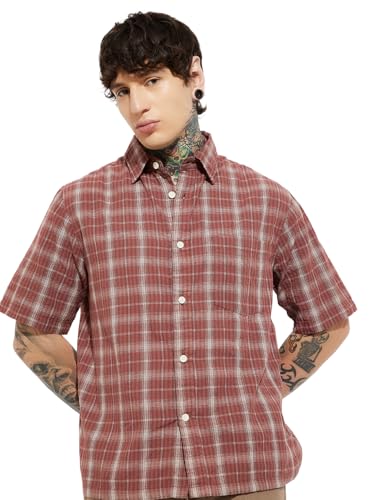 Image of Max URB N Men Half Sleeves Checked Slim Fit Cotton Shirt
