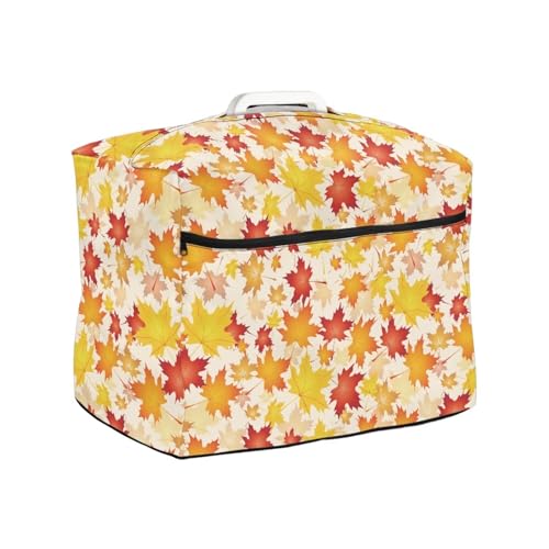 NETILGEN Cubierta antipolvo para máquina de coser de hoja de arce dorada con apertura superior y bolsillo frontal de almacenamiento con cremallera, cubierta protectora acolchada para máquinas de coser