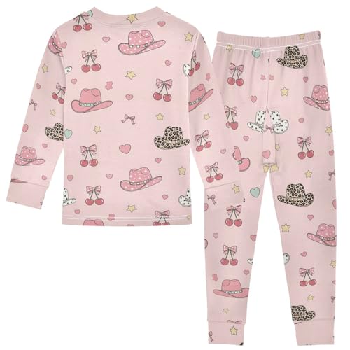 Pajama Sets Long Sleeve Cowboy Hats Hearts Cherry Bow Soft Comfy Sleepwear 2 Piece PJS 3-8T3