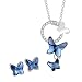 T400 Blue Butterfly Swarovski Crystal Jewelry Set Pendant Necklace and Stud Earrings Birthday Gift for Girls Women