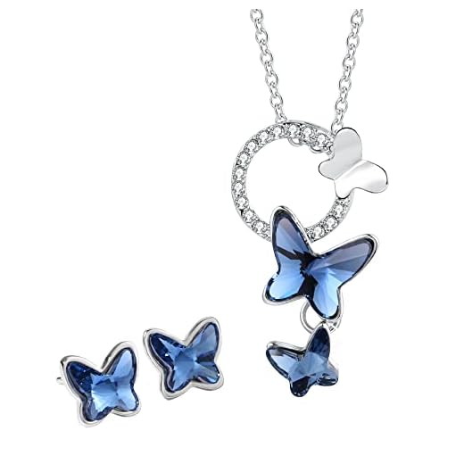 T400 Jewelers Conjuntos de Collar y Pendientes para Mujer Colgante de Mariposa con Cristal de Swarovski Elements Azul